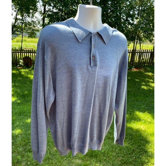 Mens XL Blue Merino Wool Long Sleeve Polo Sweater Jos. A. Bank Signature Collect - Picture 1 of 7